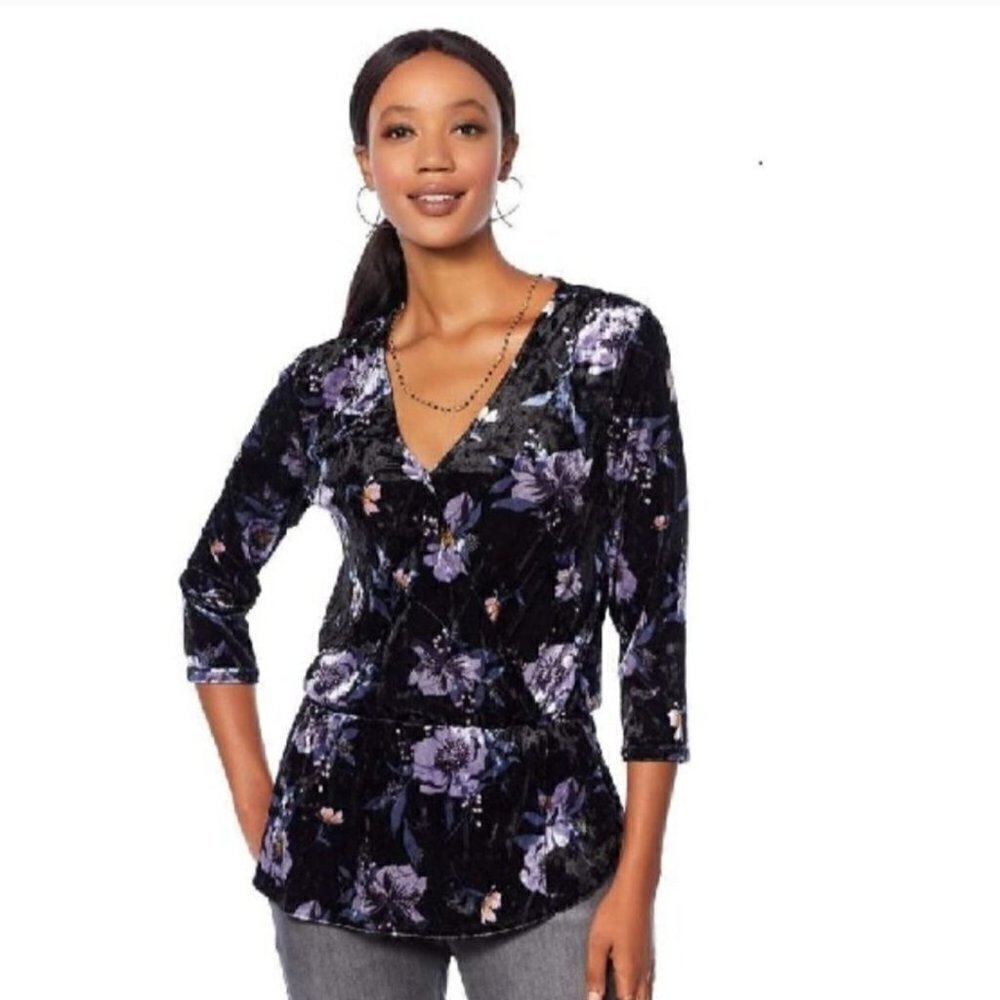 Motto Crushed Velvet Floral Blouse XS
